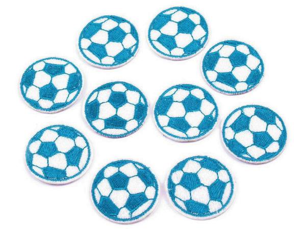 Aufbügler Fußball weiß-türkis Ø 3,5 cm